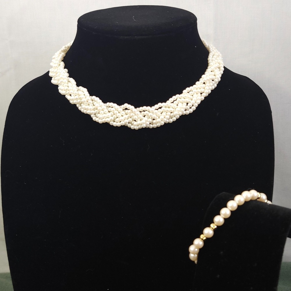 Vintage Faux Pearls Twisted Necklace w/ Avon Faux Pearl Bracelet